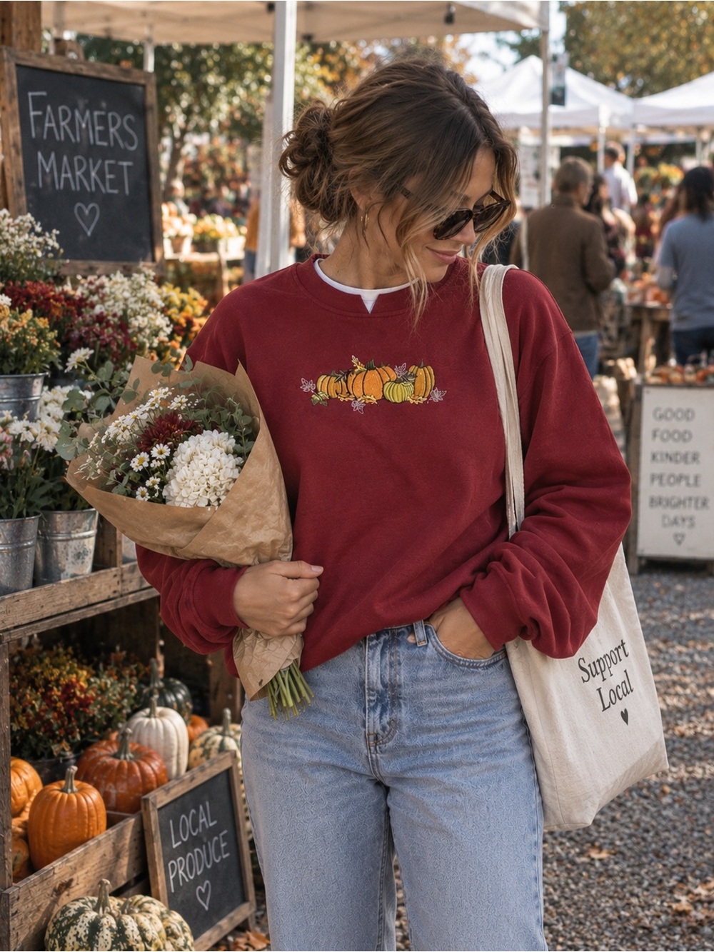 Vintage Burgundy Speculations Crewneck Sweated with fall/pumpkin embroidery.